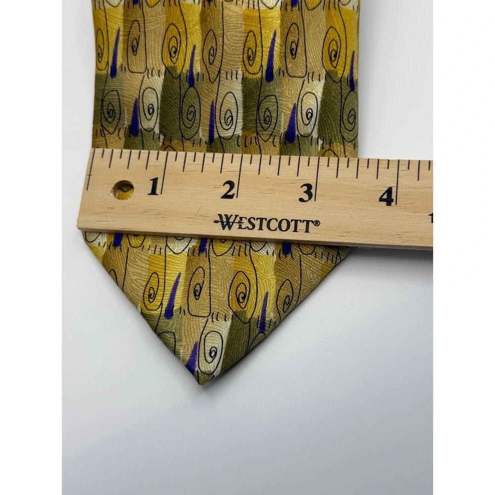 J. Garcia Silk Tie Extra Long Like a Twittering Machine Abstract Gold Art 90s